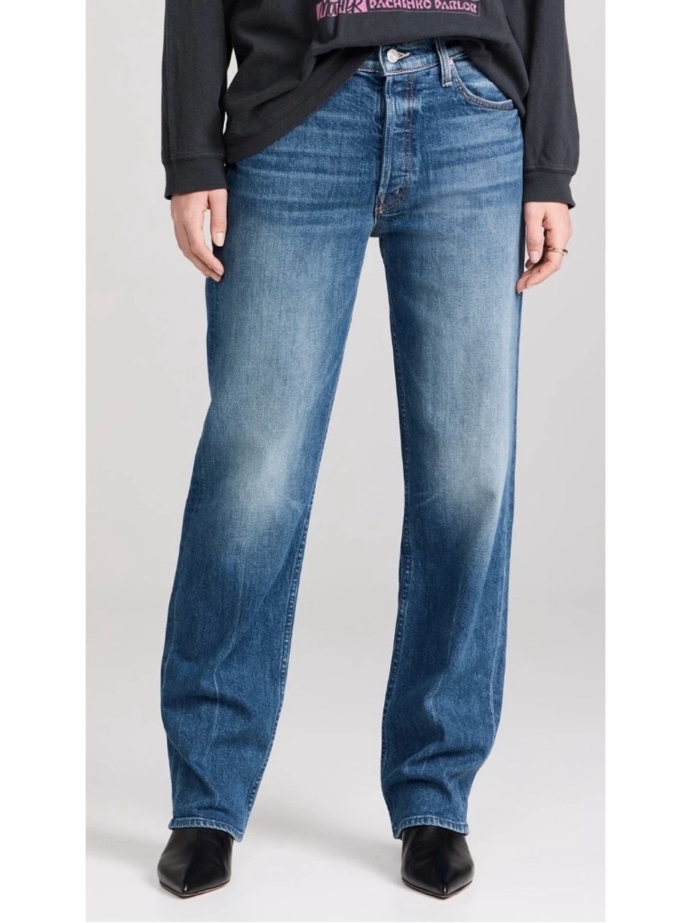 Mother The Threasher Skimp Jeans in Its a Small World Wash.